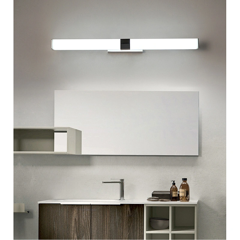 Simple chrome waterproof hotel decor stainless steel square mirror wall light custom hotel bathroom wall lights 12W/16W/24W IP47