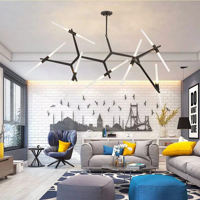 Home Decor Lighting Adjustable LED Pendant Lamp Chandelier Nordic Style Glass Tube Luxury Hanging Decorative Modern European 360