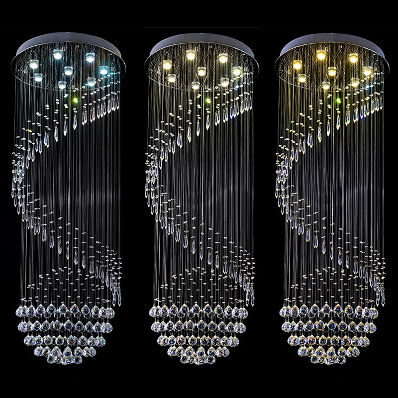 Custom modern spiral hanging led k9 crystal chandelier