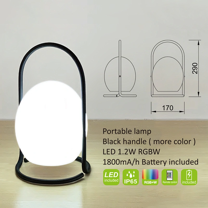 New design outdoor portable LED wireless table lamp iron acrylic USB rechargeable LED table lamp IP65 1.5W