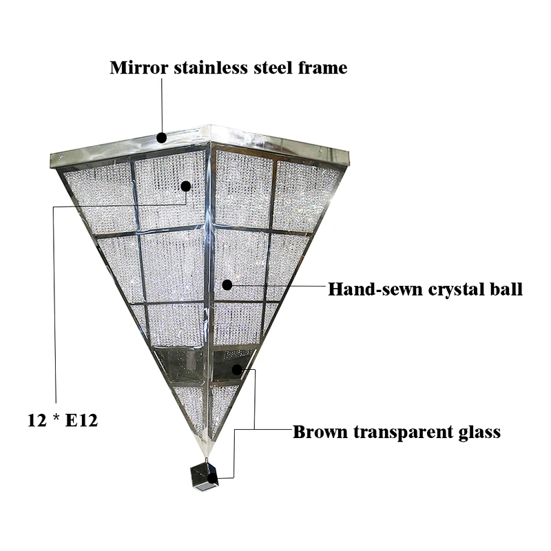 Customizable hotel project stainless steel k9 crystal chandelier ceiling light