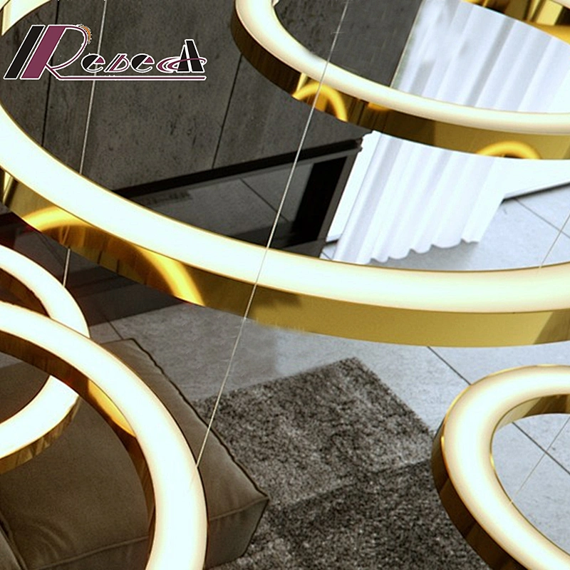 Circle Round Plating Gold Pendant Light Dining Room Metal Modern Chandelier European Iron Brass 80 Project Installation 110-240V