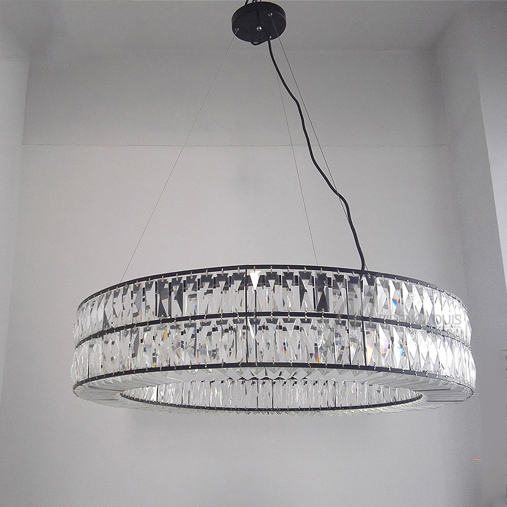 Big Circle Crystal Strip Project Pendant Lamp With 2 Color Light Chandeliers Pendant Lights