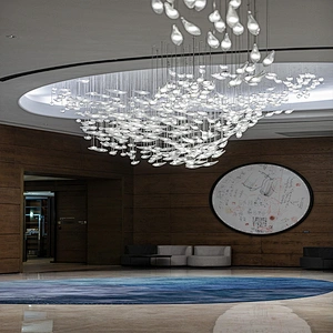 Custom made hotel large lobby modern ceiling pendants crystal lighting chandelier