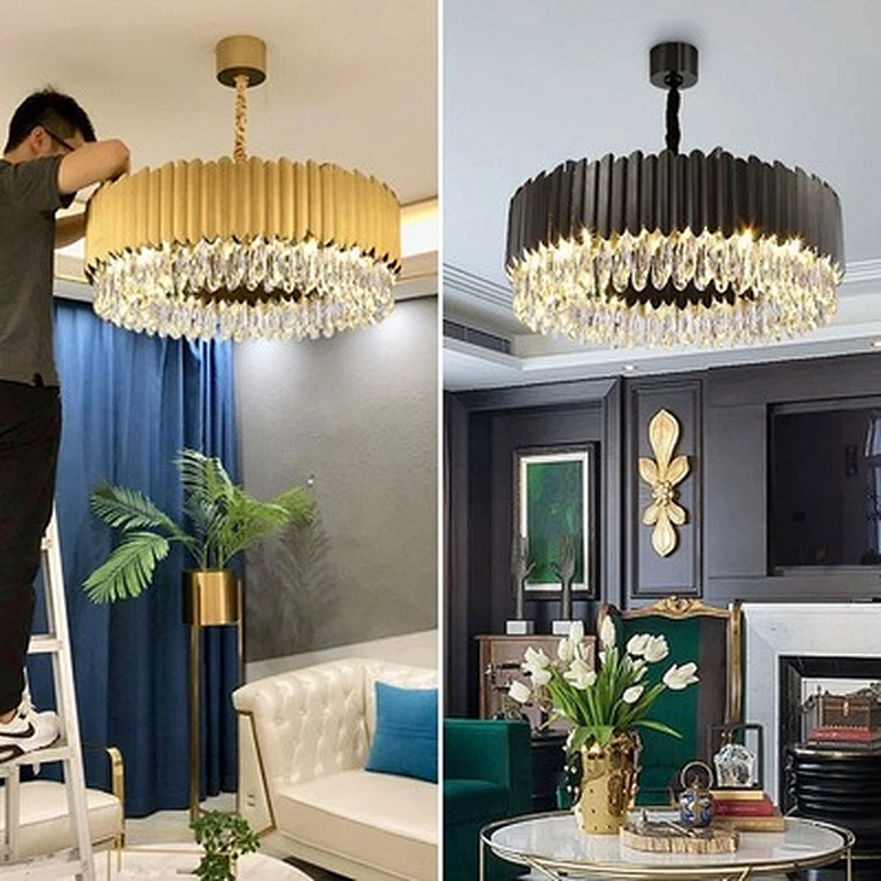 Modern Chandelier For Bed Rooms Indoor Hotel Lobby Black Crystal Pendent Lights