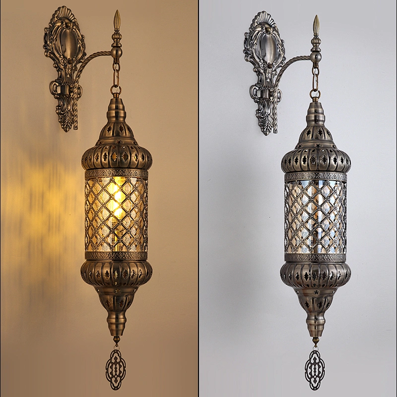 Single Head Glass Lampshade Restaurant Wall Light, Handmade Iron Hotel Atmosphere Hollow Wall Light E27 15W