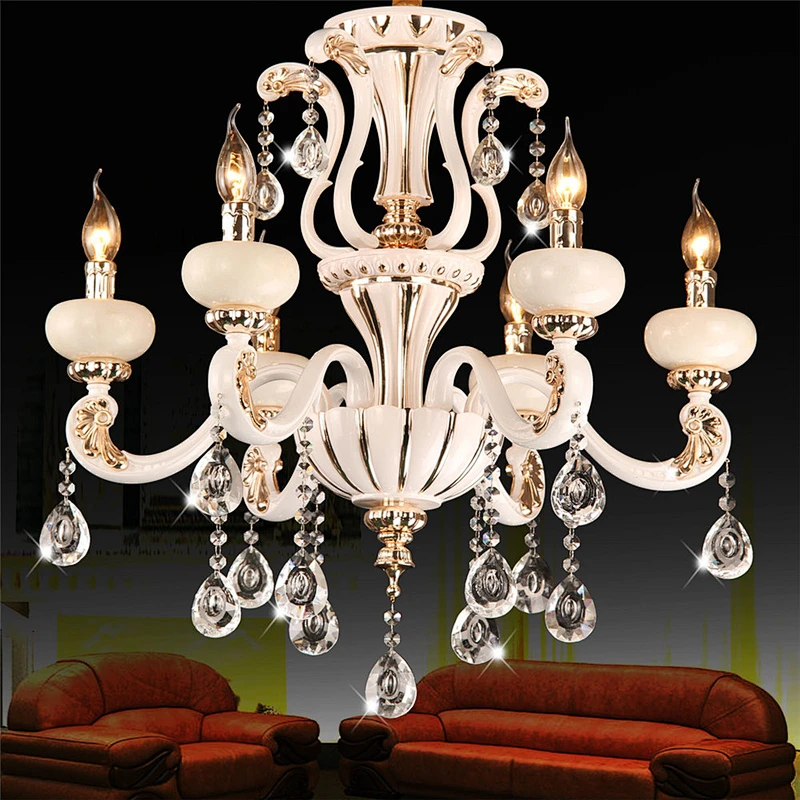 Luxurious White Marble Candle Crystal Chandelier Pendant Lamp for Villa