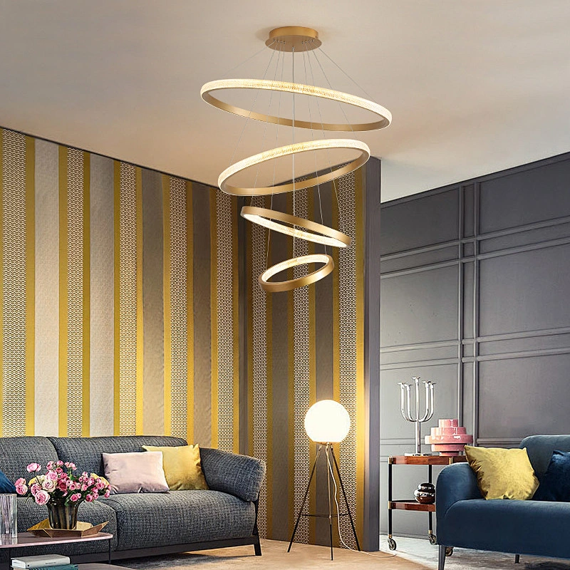 Modern iron living room chandelier luxury villa restaurant atmosphere lighting hotel engineering custom ring chandeliers