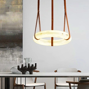 Nordic circle ring office living room decorative lights brass white round marble led pendant light