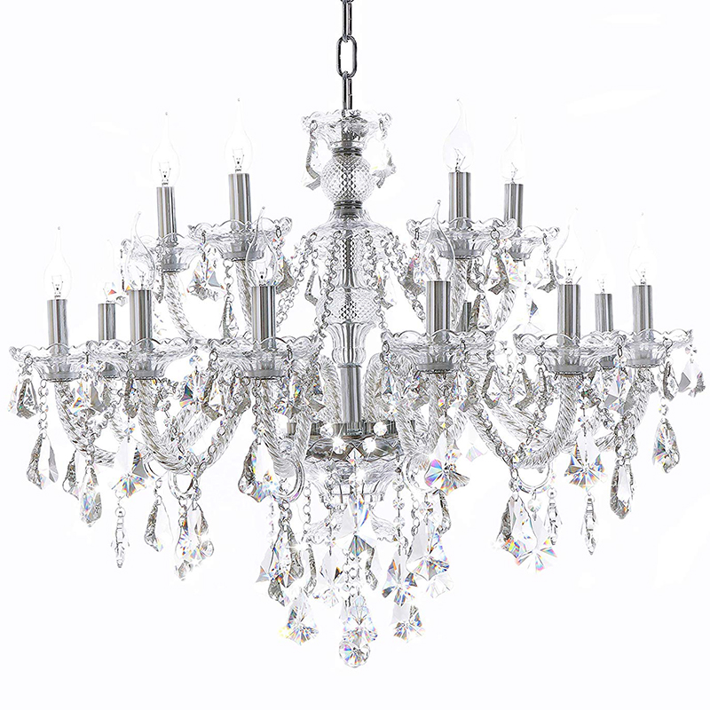 Modern glass crystal  luxury clear  chandelier pendant lights with candle bulb chrome and golden finish