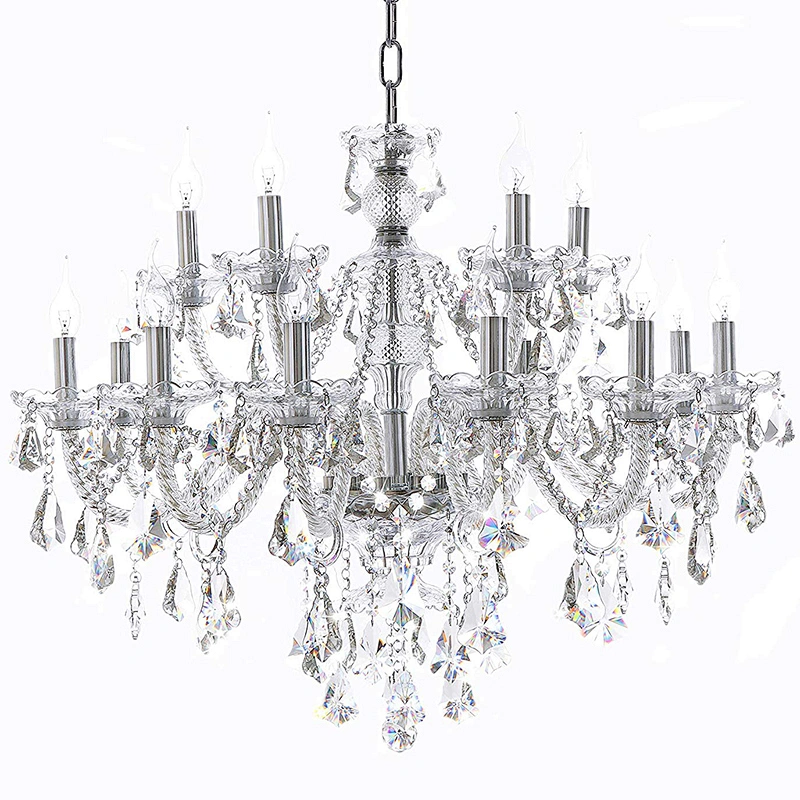 Modern glass crystal  luxury clear  chandelier pendant lights with candle bulb chrome and golden finish