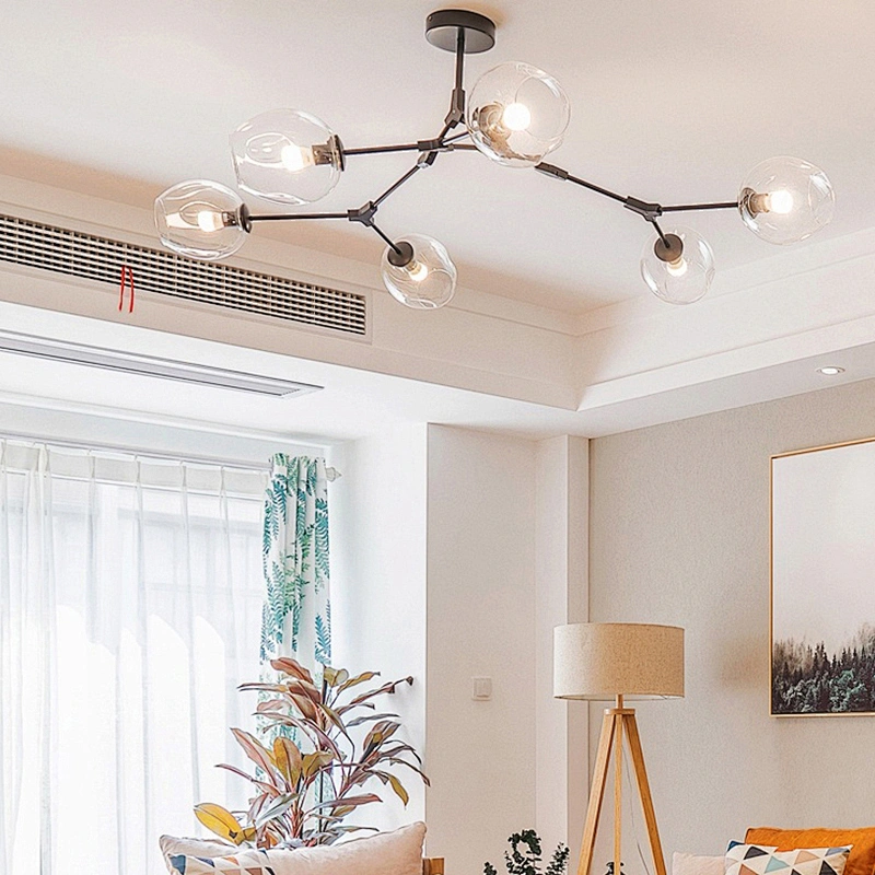 Nordic Modern Copper Arm Glass Ball Led Chandelier Pendant Light Livingroom