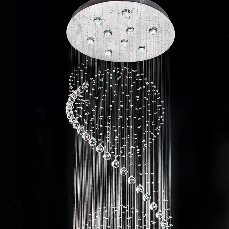 Modern Spiral Beaded String Hanging Luxury  K9 Crystal Chandelier Pendant Lighting