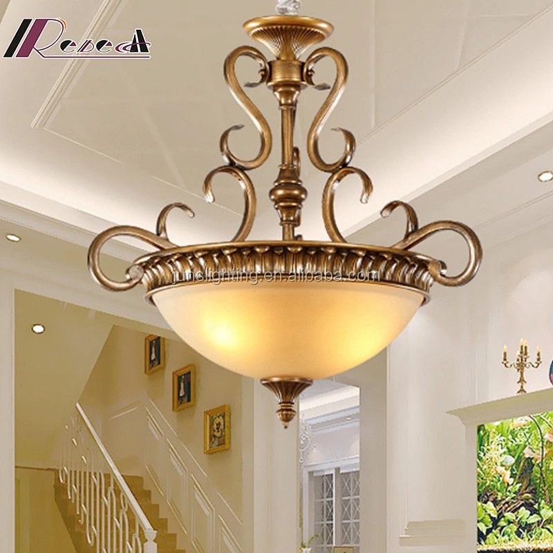 Classic Retro Glass Shade Iron Chandelier Pendant Lamp for Villa