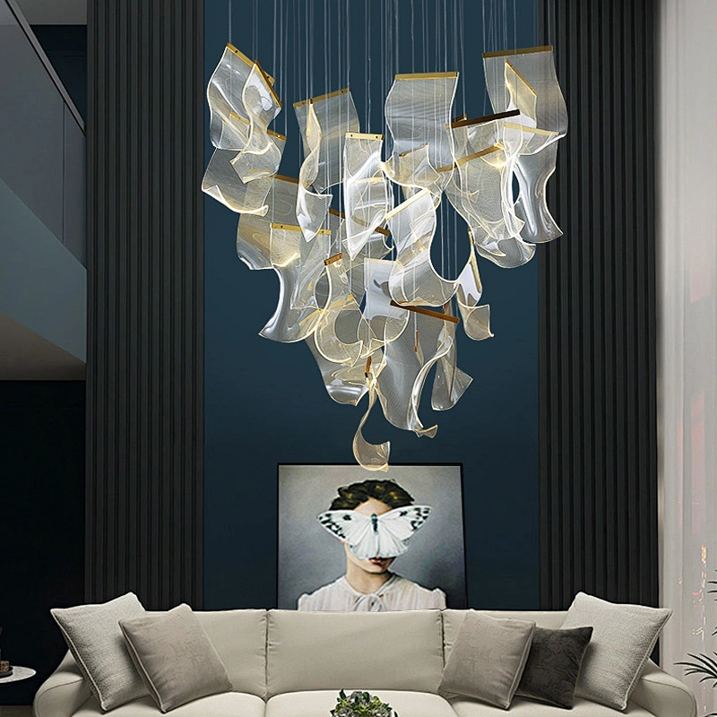 Nordic new dining room ceiling acrylic chandelier  luxury villa light stairs hotel chandelier engineering