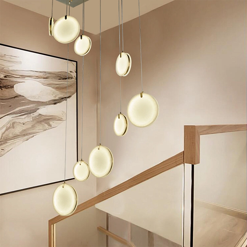 Modern nordic marble stair round ceiling led chandelier