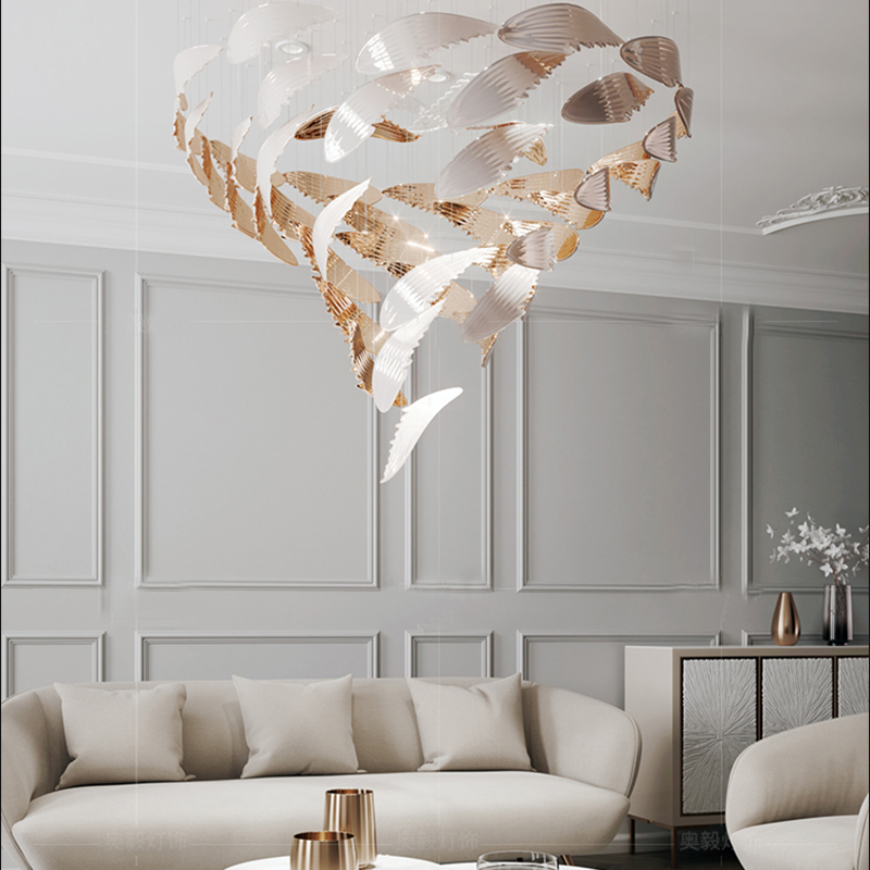 Modern designer custom glazed white feather hotel chandeliers villa ceiling decoration hanging ornaments chandeliers&lighting