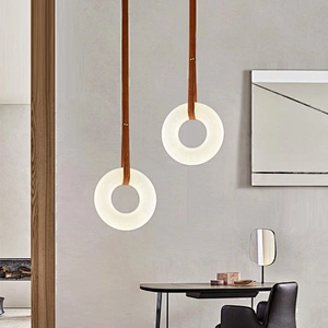 Nordic circle ring office living room decorative lights brass white round marble led pendant light