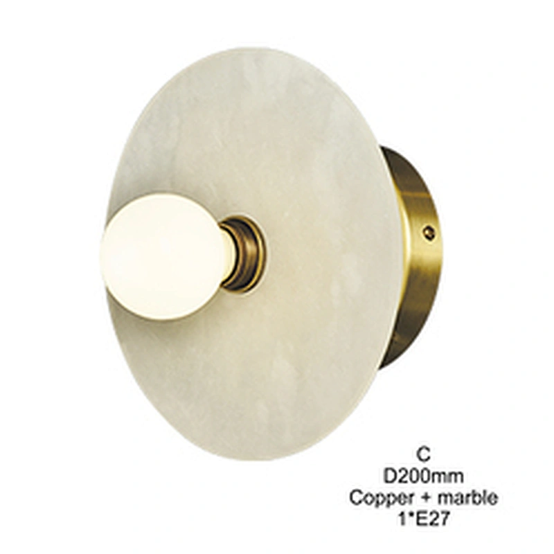 Modern indoor nordic hotel brass marble luxury bedside reading light wall lamp