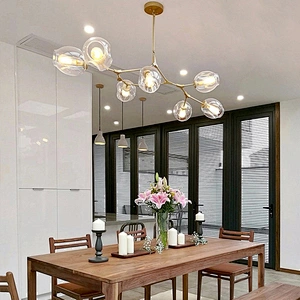 Nordic Modern Copper Arm Glass Ball Led Chandelier Pendant Light Livingroom