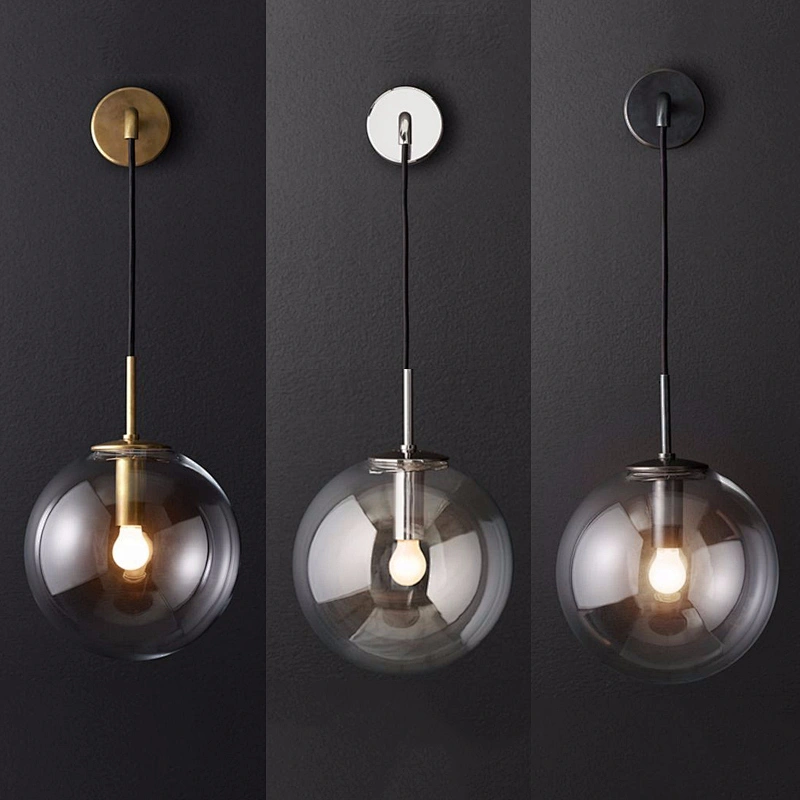 Nordic bedroom bedside living room sofa background wall round glass bulb wall lamp