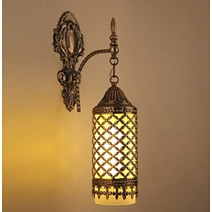 Single Head Glass Lampshade Restaurant Wall Light, Handmade Iron Hotel Atmosphere Hollow Wall Light E27 15W
