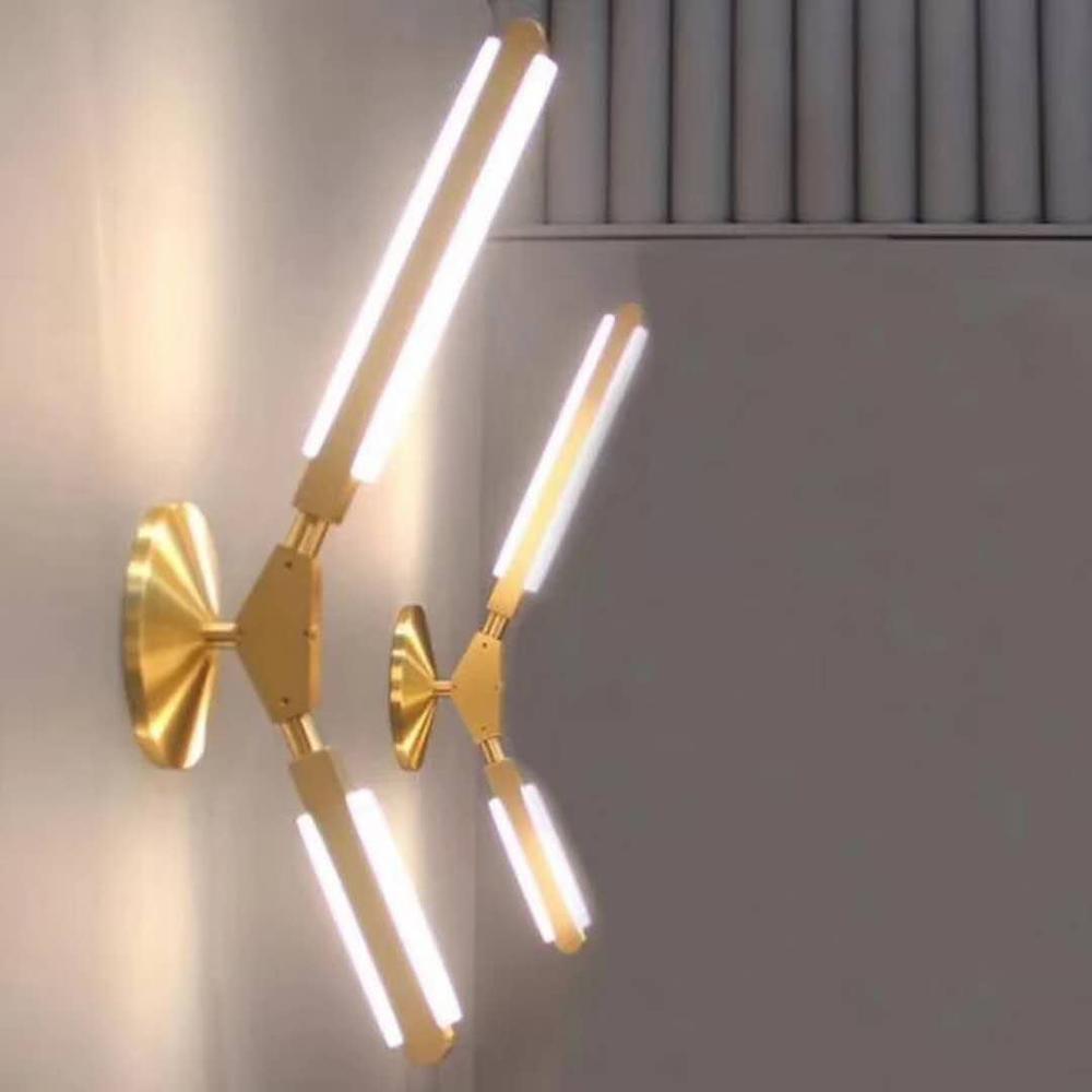 Nordic modern stylish bedroom headrest dining hall wall lamp of Golden fluctuation baton aluminum