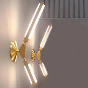 Nordic modern stylish bedroom headrest dining hall wall lamp of Golden fluctuation baton aluminum