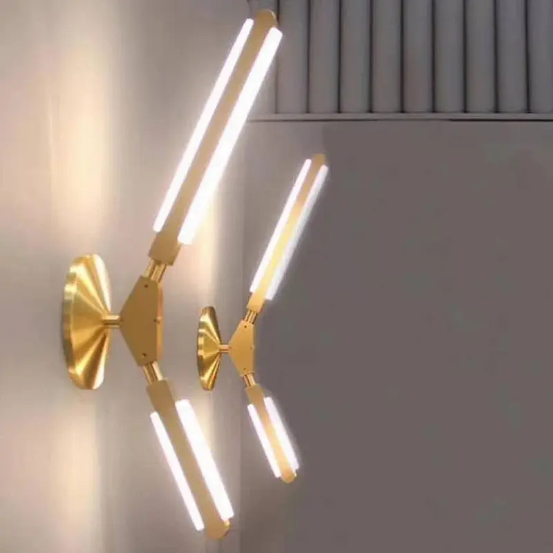Nordic modern stylish bedroom headrest dining hall wall lamp of Golden fluctuation baton aluminum