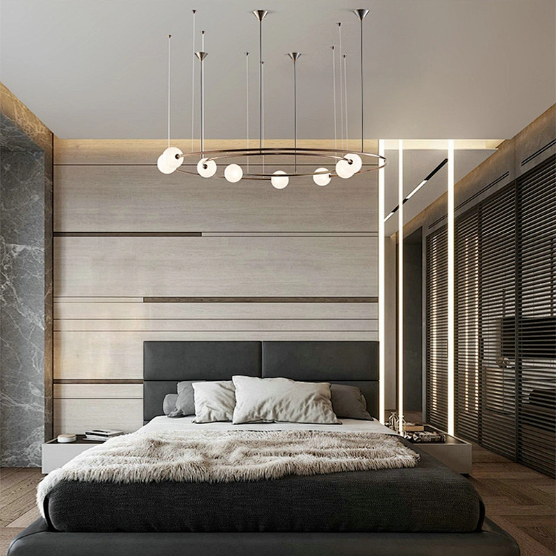 Modern Creative Ring Planet Design Light Luxury Led Glass Pendant Lamp