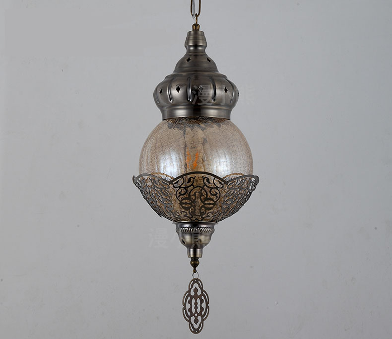 15W E27 creative handmade ice cracked glass lampshade hotel restaurant chandelier iron Moroccan style hollow chandelier