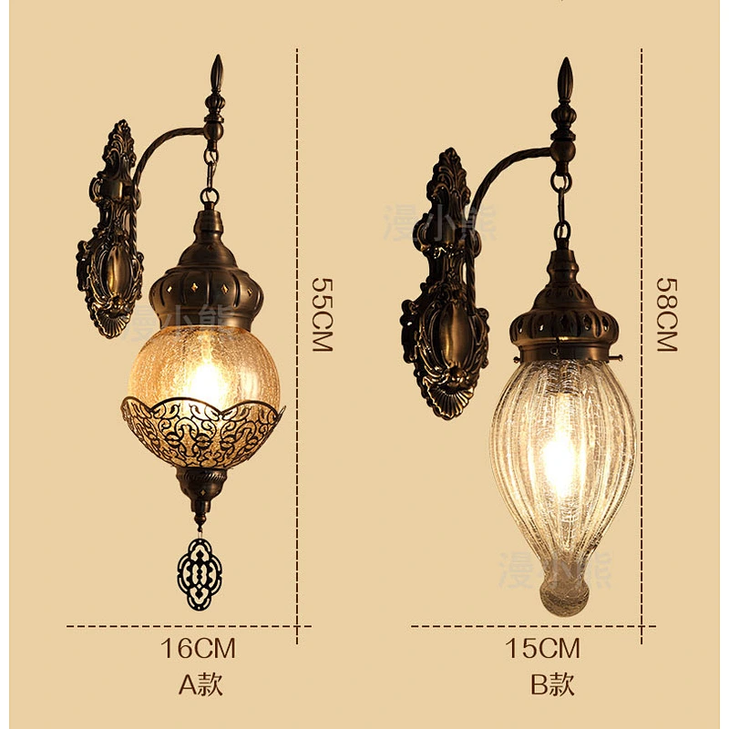15W E27 Creative Handmade Ice Cracked Glass Lampshade Hotel Restaurant Wall Light Iron Moroccan Style Hollow Wall Light
