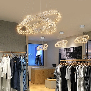 Modern Home  Ring Spark Stainless Steel Chandeliers Led Shop Ambience Decor Silver Lights Free Combination