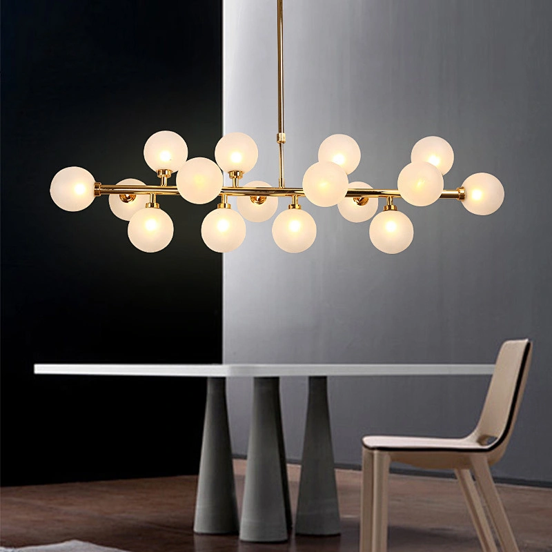 Round Straight Bar Dining Room Atmosphere Chandelier Ball Chandeliers Simple Villa Iron Gold&black Ground Glass Modern LED 80