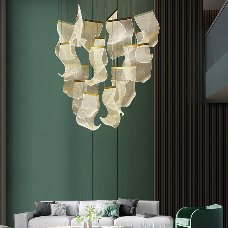 Nordic new dining room ceiling acrylic chandelier  luxury villa light stairs hotel chandelier engineering