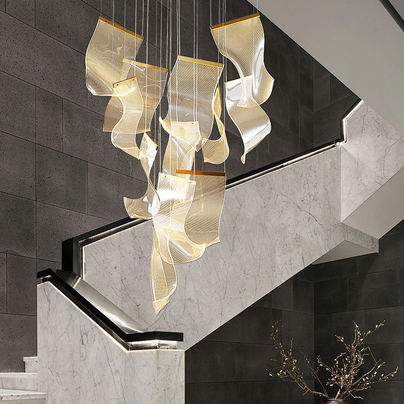 Nordic new dining room ceiling acrylic chandelier  luxury villa light stairs hotel chandelier engineering