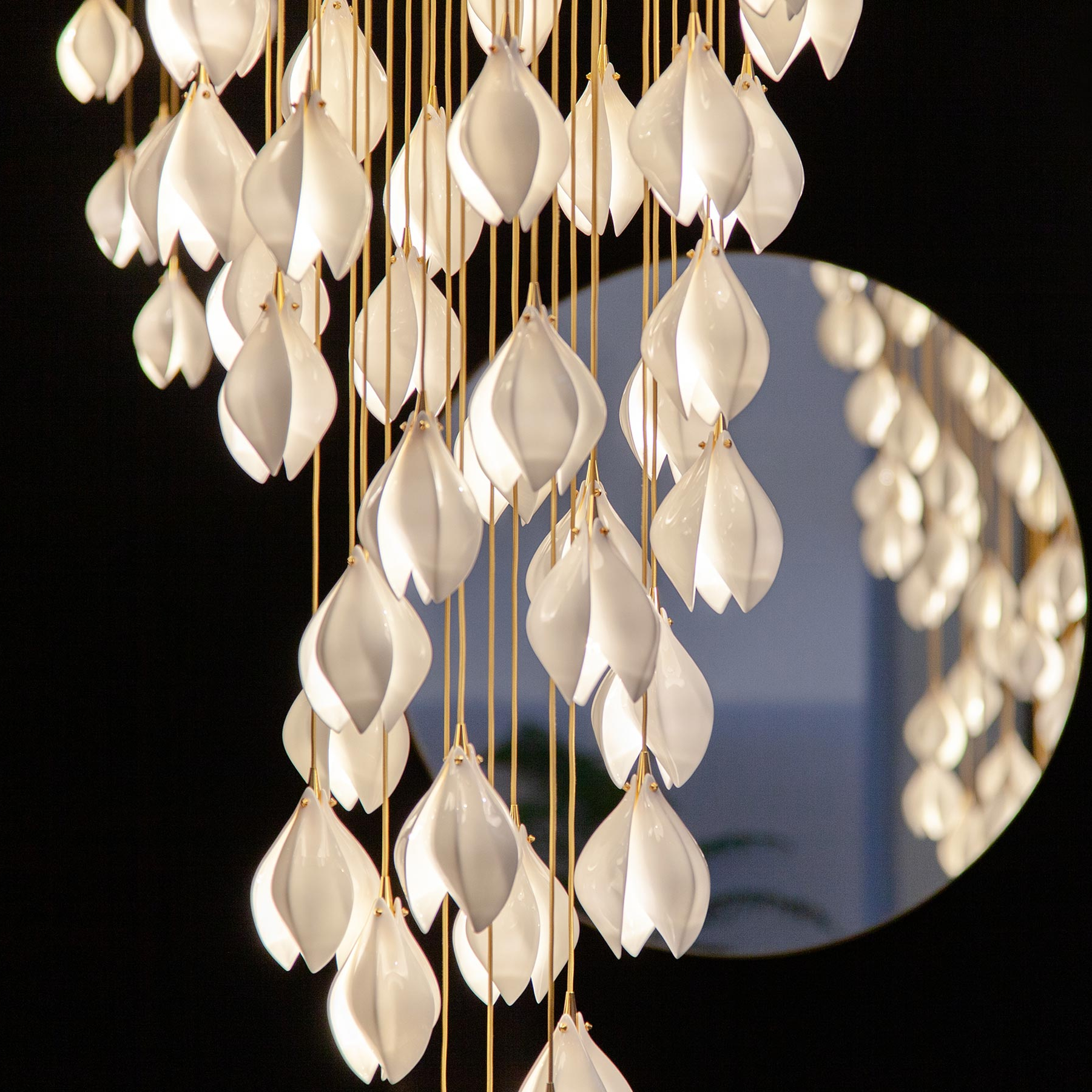 New ceramic magnolia stairwell chandelier designer Hotel lobby restaurant loft long chandeliers&pendant lights