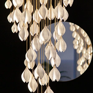 New ceramic magnolia stairwell chandelier designer Hotel lobby restaurant loft long chandeliers&pendant lights