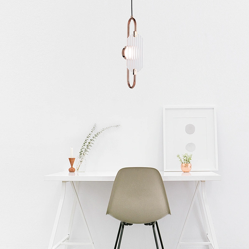 Custonzed clear ribbed glass pendant lamp hanging light matching table light modern simple rose gold chandelier