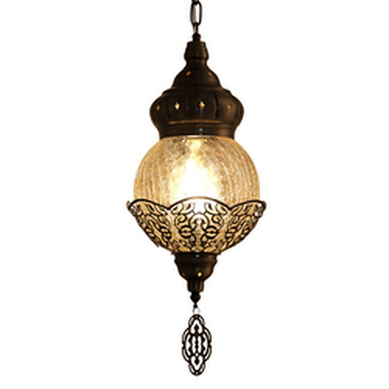 15W E27 creative handmade ice cracked glass lampshade hotel restaurant chandelier iron Moroccan style hollow chandelier