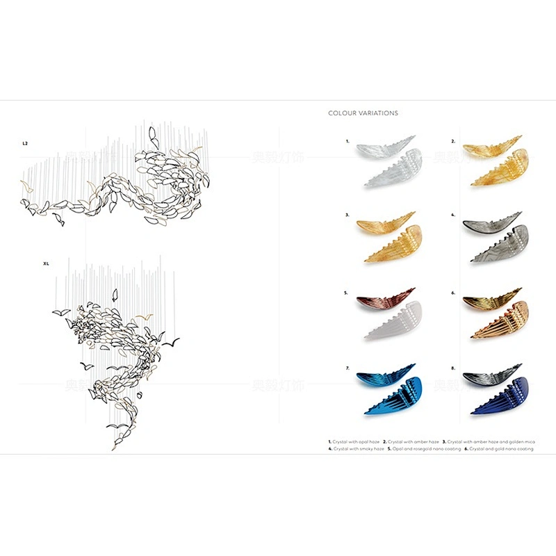 Modern designer custom glazed white feather hotel chandeliers villa ceiling decoration hanging ornaments chandeliers&lighting