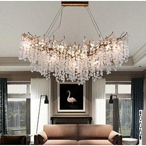 Creative Living Room Snow Chandelier Room Bedroom Light Modern Copper Branch Dining Room Ceiling Glass Chandelier