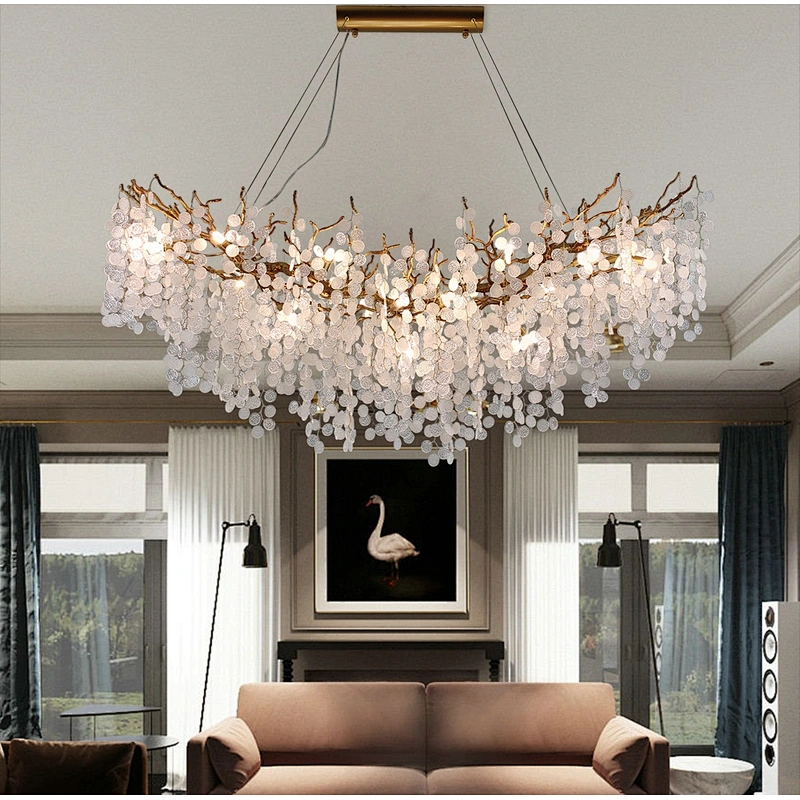 Creative Living Room Snow Chandelier Room Bedroom Light Modern Copper Branch Dining Room Ceiling Glass Chandelier