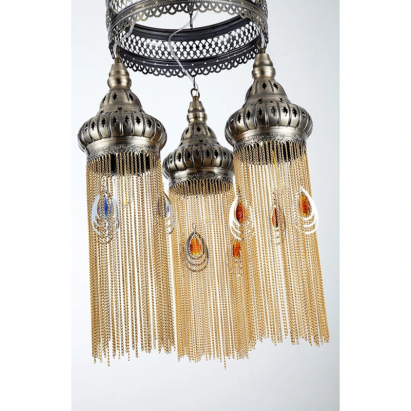 E27*3 15W Featured Hollow out Cafe Restaurant Hotel tassel chandelier Bronzed-Moroccan style handmade iron chandelier