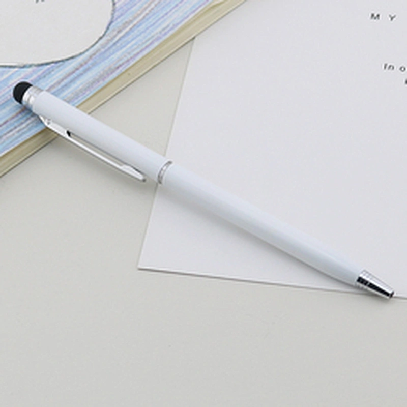 Matching stylus color custom logo  2 in 1 ball pen slim metal pen metal ball