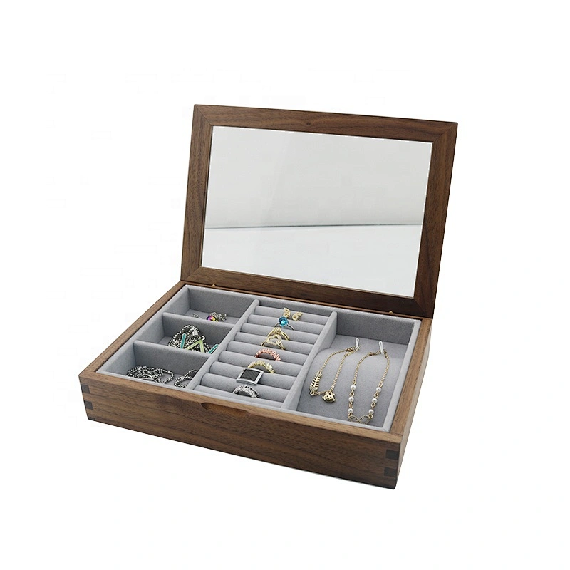 Luxury transparent window lid jewelry wooden box Walnut jewelry box custom storage box
