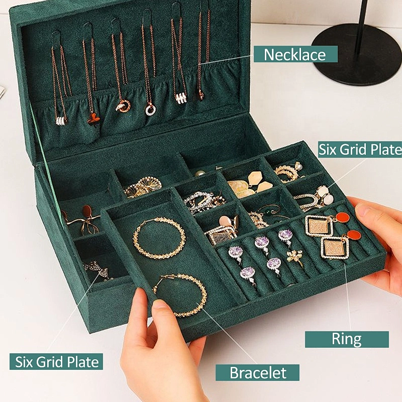 Luxury Christmas gifts 2 layers cardboard Green vintage box jewelry cardboard jewelry box velvet