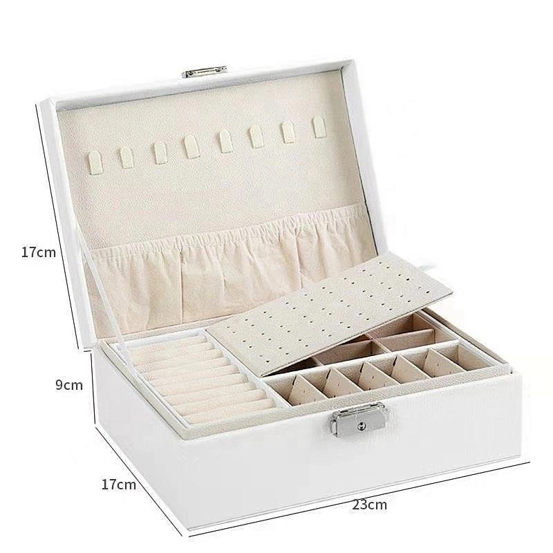 New year gifts custom logo 2 layers  leather jewelry box lock  fashion jewelry box jewelry gift box