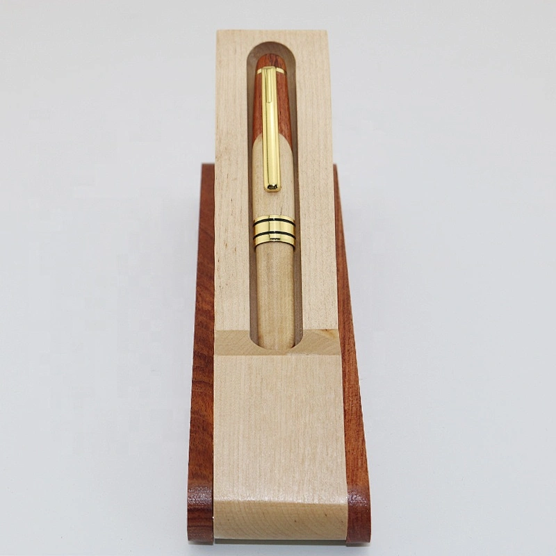 Christmas Gift Maple Rose Wood Holder Display Case Luxury Wooden Ball Pen With Box