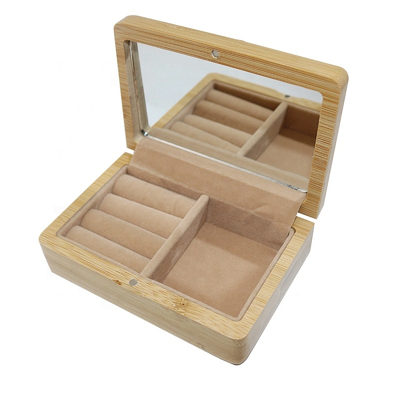 New style bamboo with mirror bracelet ring necklace jewelry box bamboo storage box packaging case for jewelry